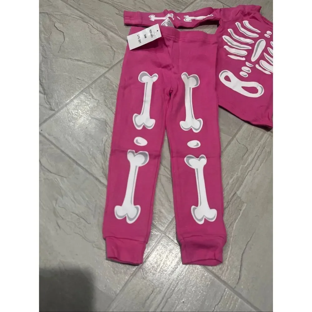 Komar Kids Pink Skeleton Glow In The Dark 2pc Jammy Set Girls 24 Months NEW